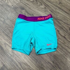 Nike Pro Girls's Aqua and Purple Athletic Shorts